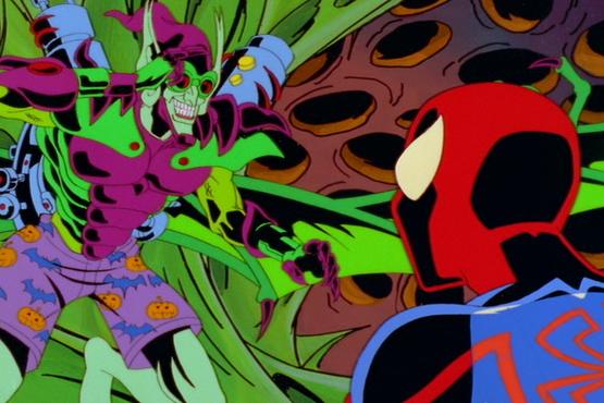 Green goblin %28hector jones%29 salutes spider man in the symbiotes' lair %28spider man unlimited season 1 episode 3%29